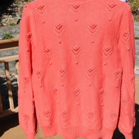 Loft NWT Women Sweater Small Coral Knitted Embellish Shift Pointelle - Picture 3 of 5